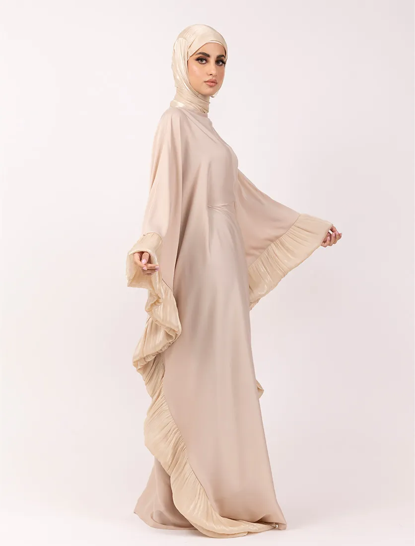 Beige Organza Trim Kaftan